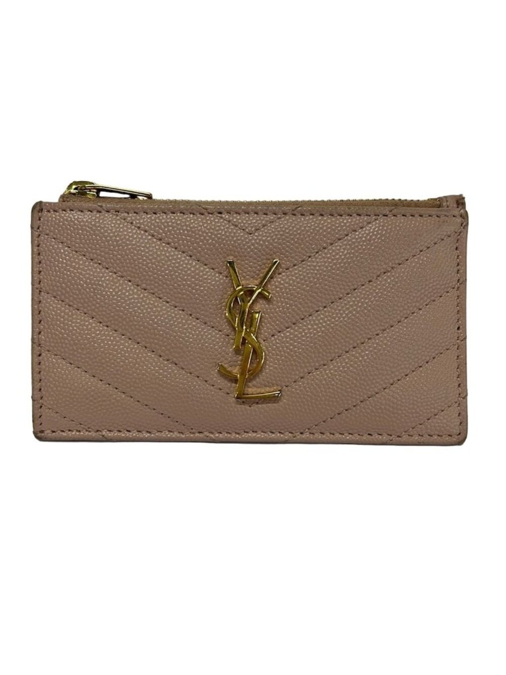 Saint Laurent Paris Coin Purse Monogram Fragment Pink Beige Leather
